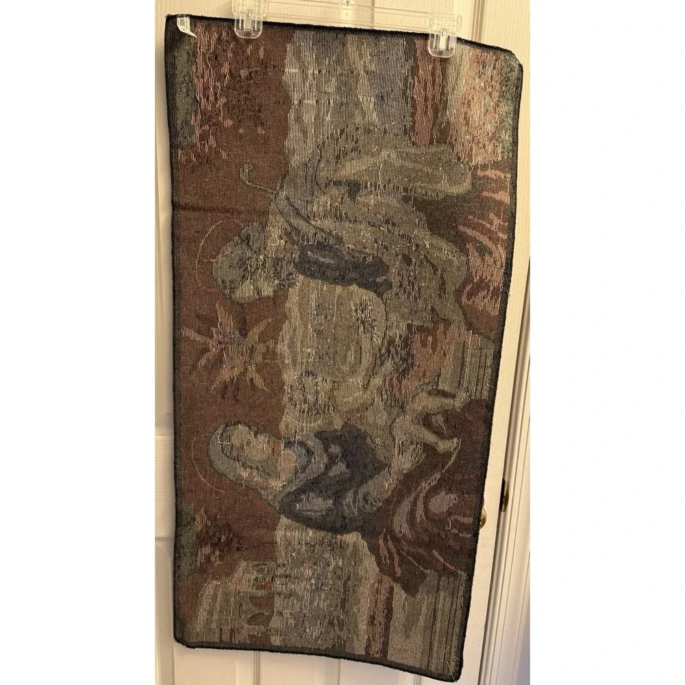 Holy Family Vintage Velvet Tapestry Wall Hanging Kneeling Rug. Jesus Mary Joseph